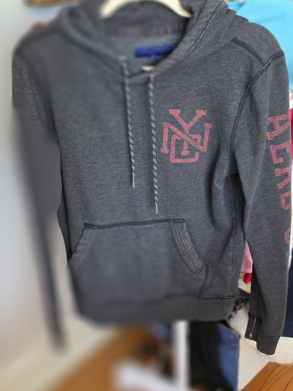 Aeropostale Charcoal Gray Hoodie with Red Logo Stitching